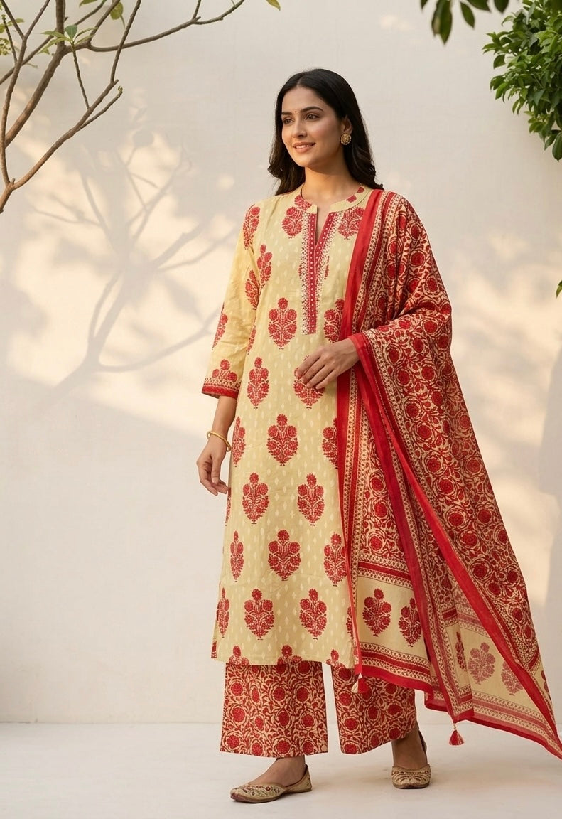 Pure Cotton Dupatta Set In Plus Size