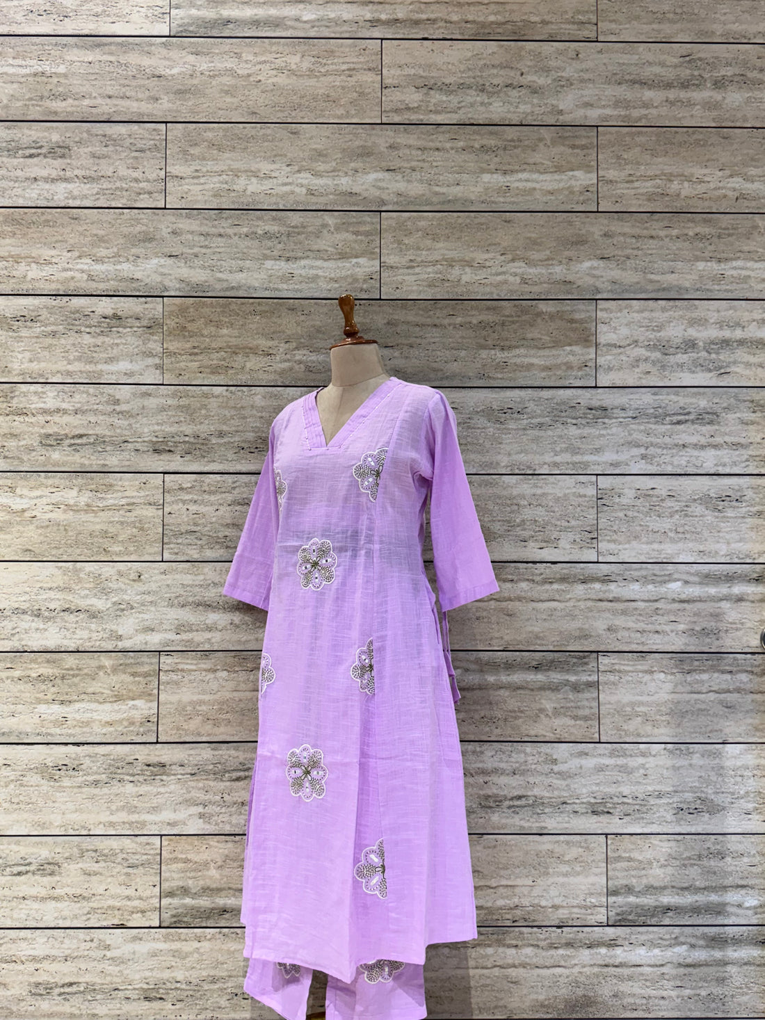 Cotton Two Piece Embroidered A Line  Pant Set PS010