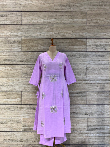 Cotton Two Piece Embroidered A Line  Pant Set PS010