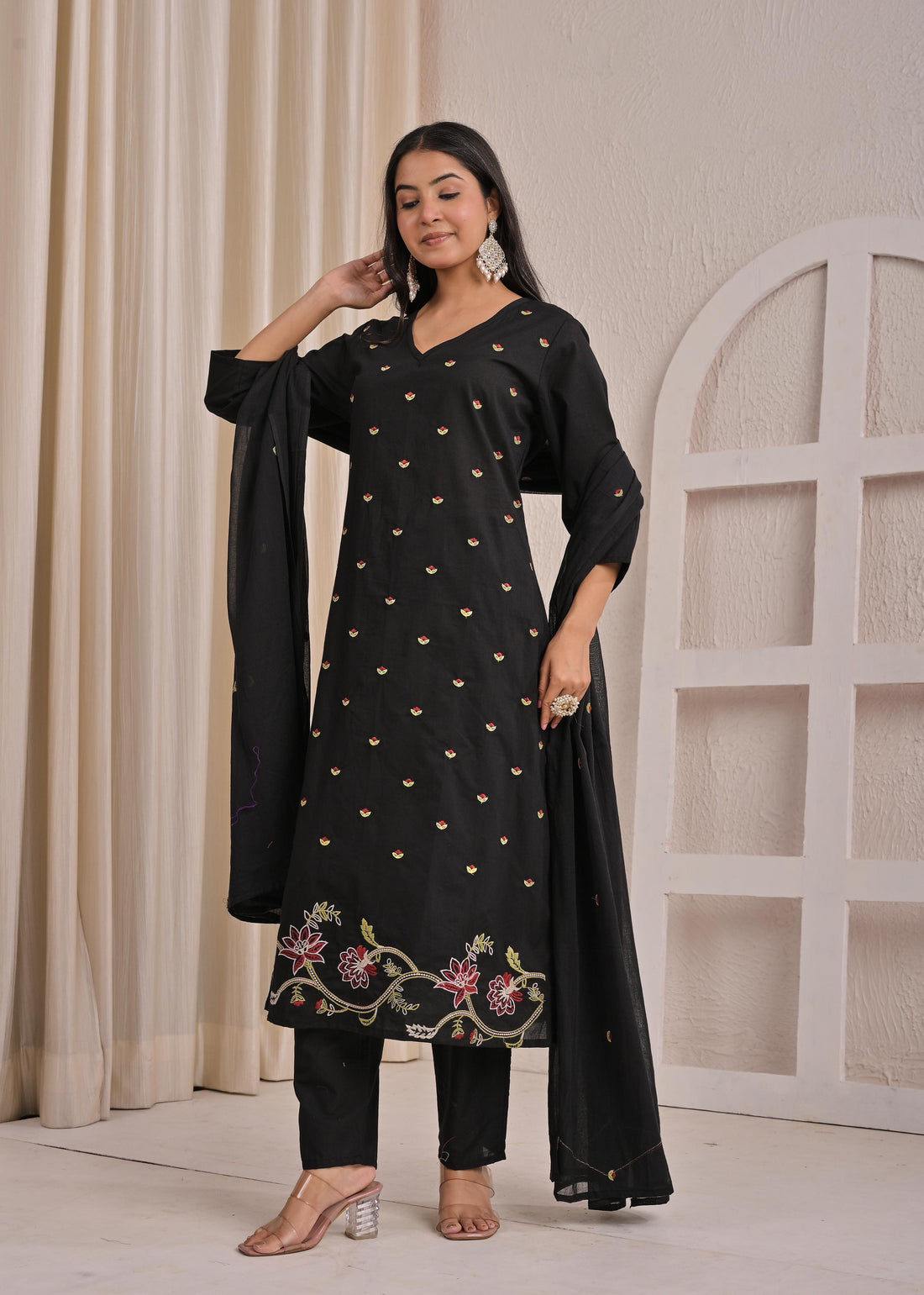 Pure cotton A line with embroidery Dupatta set  CS0114