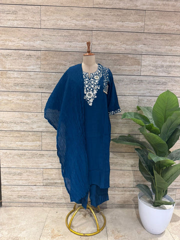 Premium Mul Chanderi Dupatta Set with Embroidery MLC024