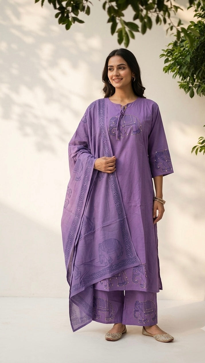Pure Cotton Dupatta Set In Plus Size CS0314