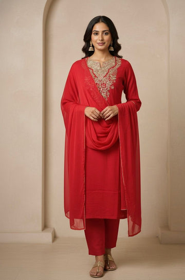 Pure Chanderi Dupatta Set with Embroidery MLC022