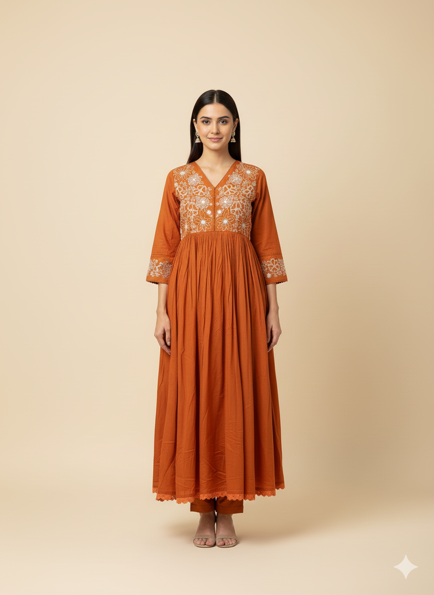 Pure Mul Cotton With Embroidery A Line Dupatta Set  MC013