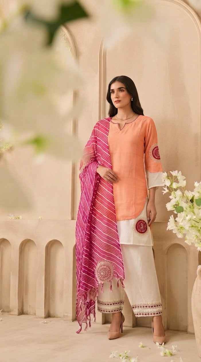 Pure Mul Chanderi Silk Dupatta set with farsi salwar MLC22