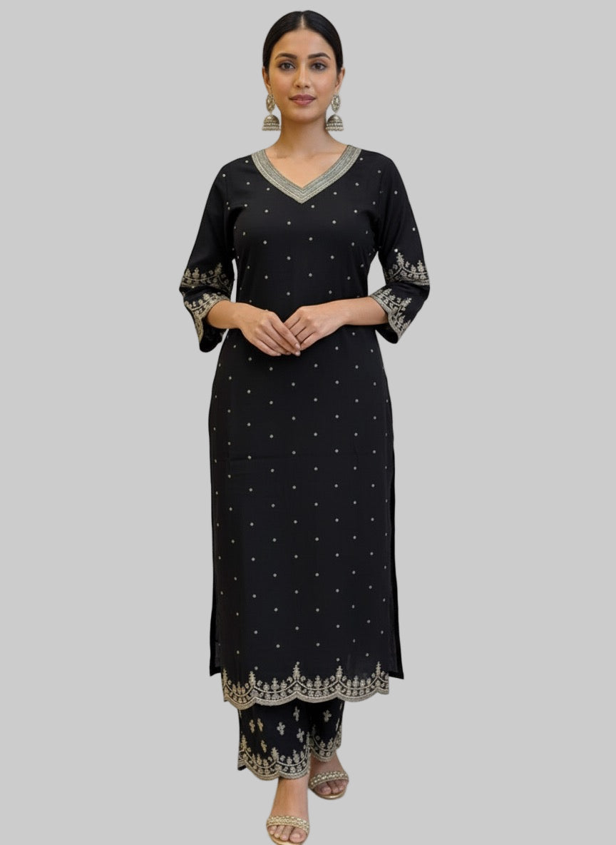 Pure Rayon Three Piece Dupatta Set With Embroidery FL0200