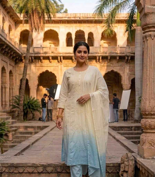 Pure Cotton Embroidred Dupatta Set With linning