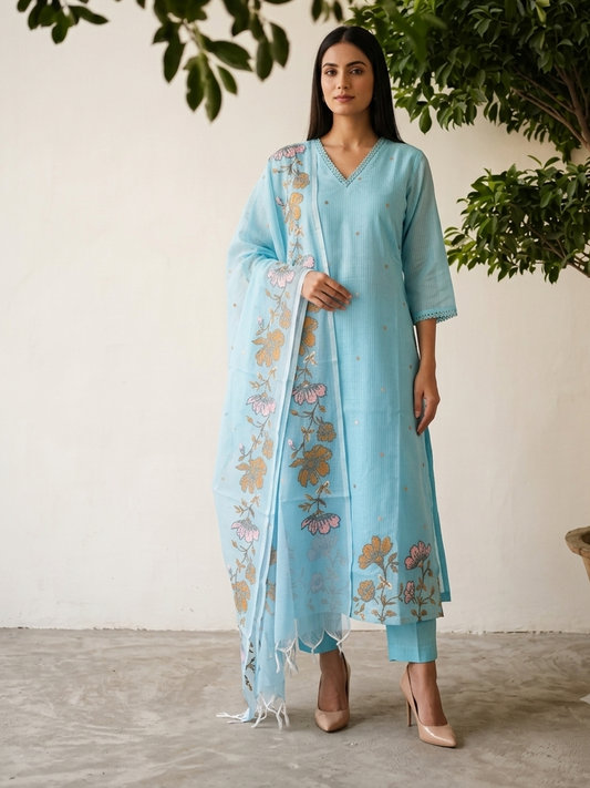 Embroidered Kota Doriya Dupatta Set KD042