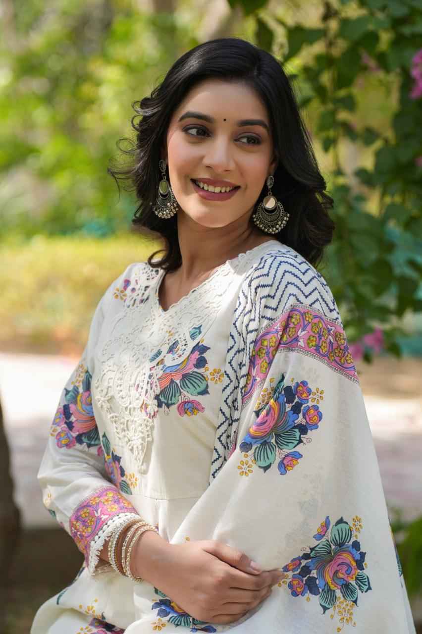Anarkali Suit with Luxurious Lace Work Neck