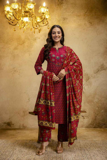 Pure Cotton Block Print Dupatta Set