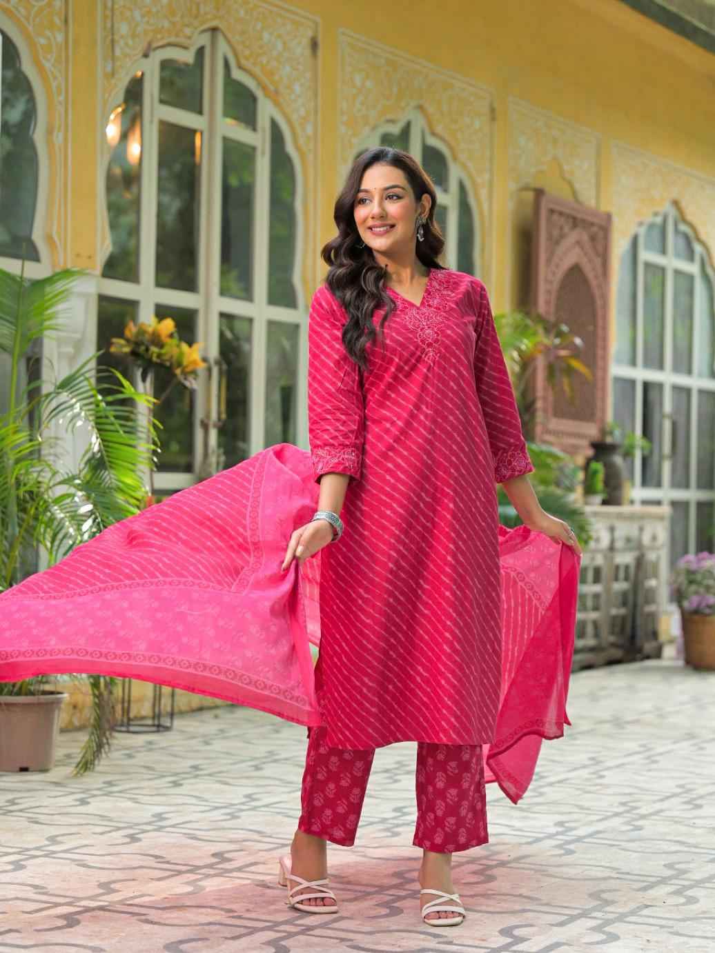 Pure Cotton Leheriya Print Festive Wear Dupatta Set