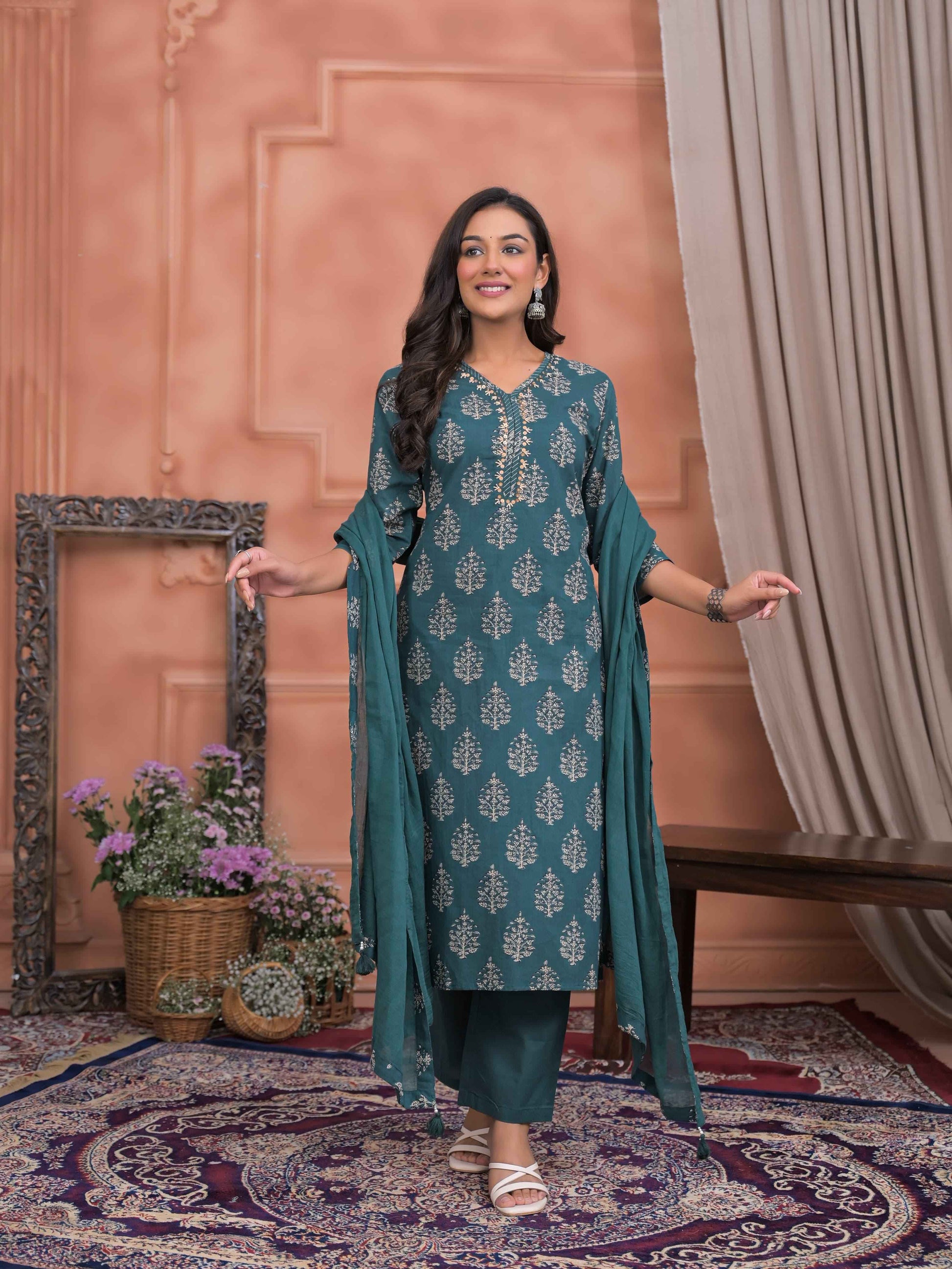 Pure Cotton Hand Block Dupatta Set CS084
