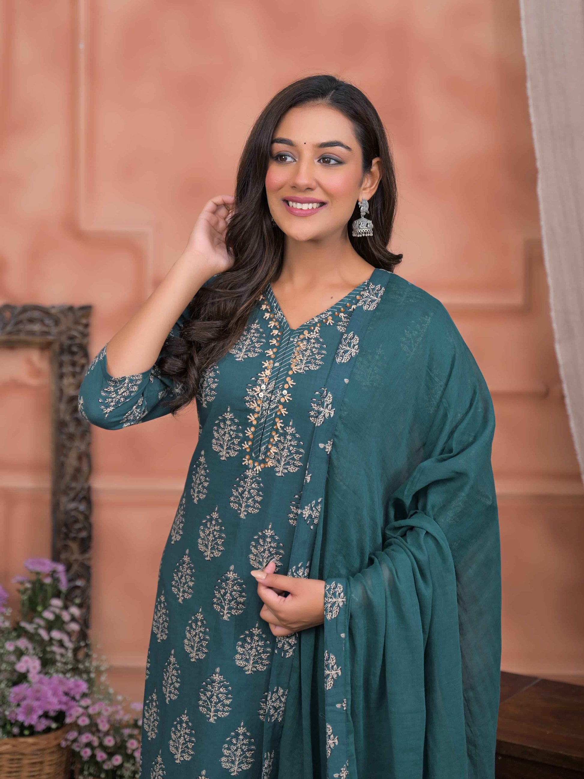 Pure Cotton Hand Block Dupatta Set CS084