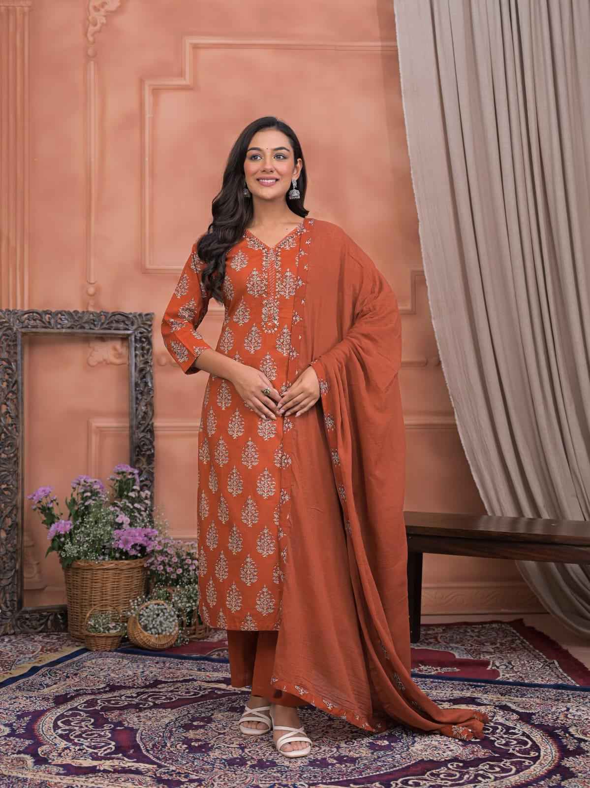 Pure Cotton Hand Block Dupatta Set CS084