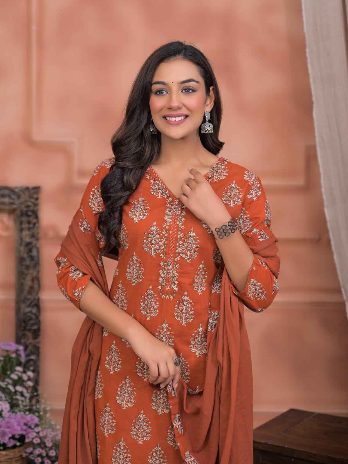 Pure Cotton Hand Block Dupatta Set CS084