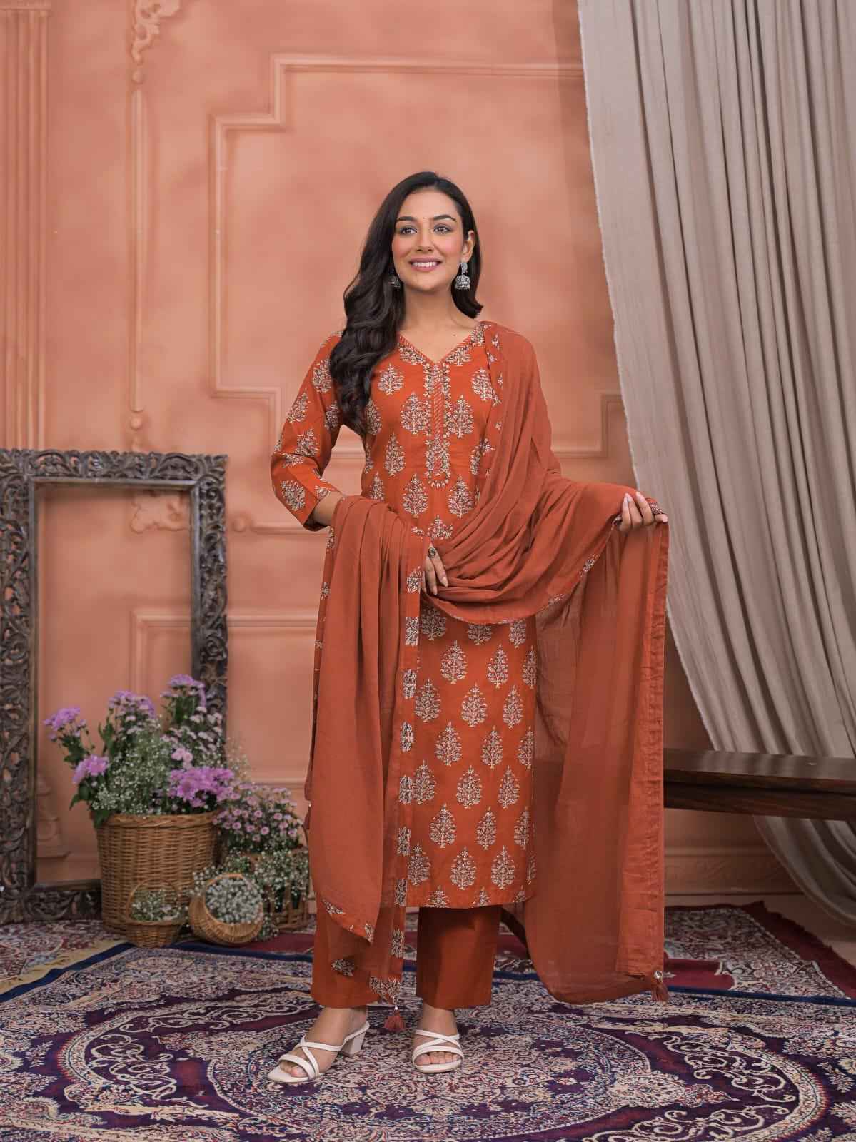 Pure Cotton Hand Block Dupatta Set CS084