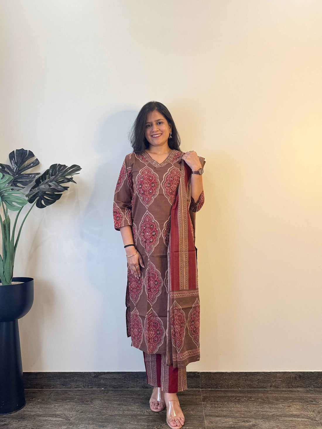 Pure Cotton Ajrakh  Print Dupatta Set