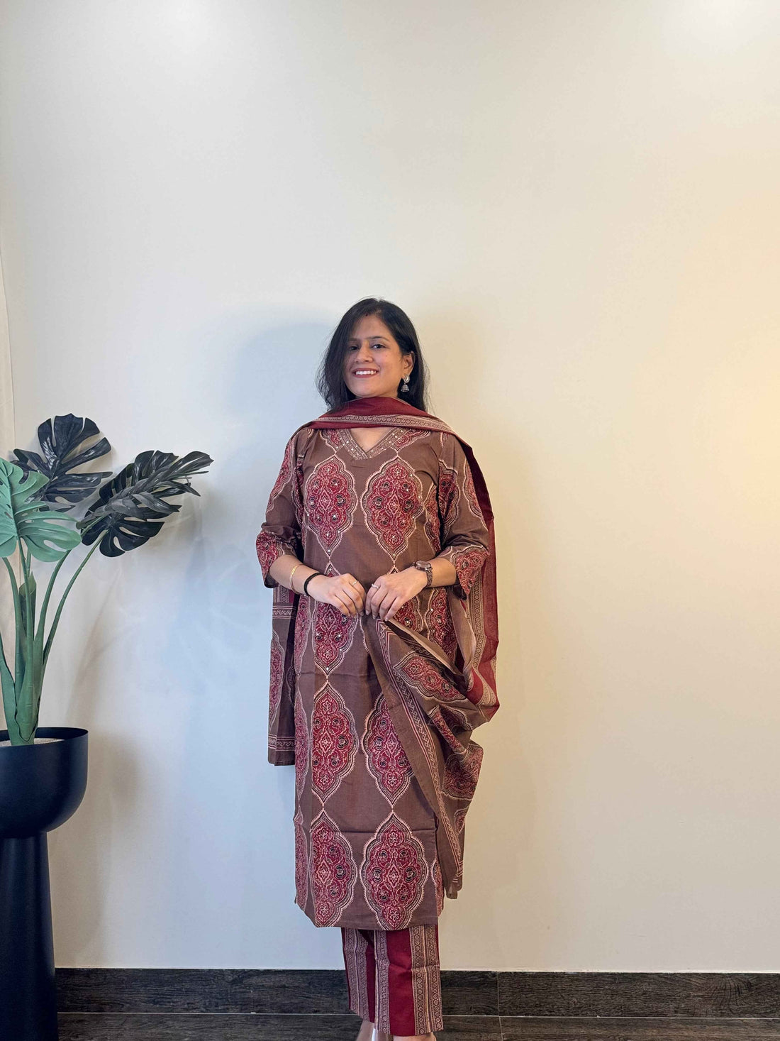 Pure Cotton Ajrakh  Print Dupatta Set