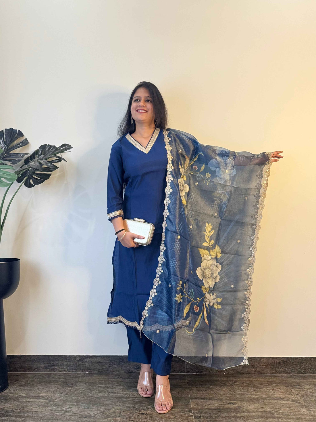 Deep Blue Pure Muslin Dupatta Set