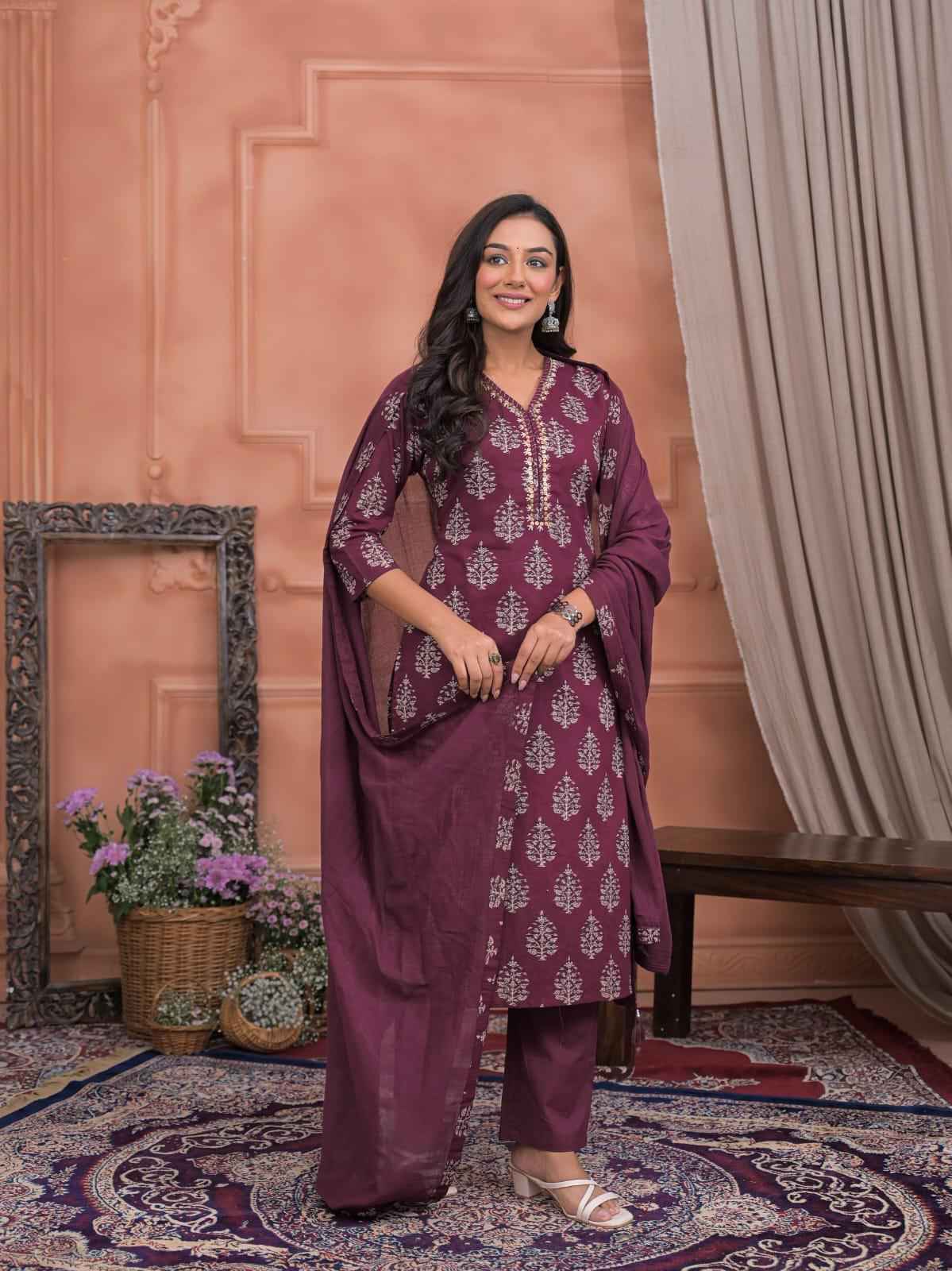 Hand Block Butta Print Cotton Dupatta Set