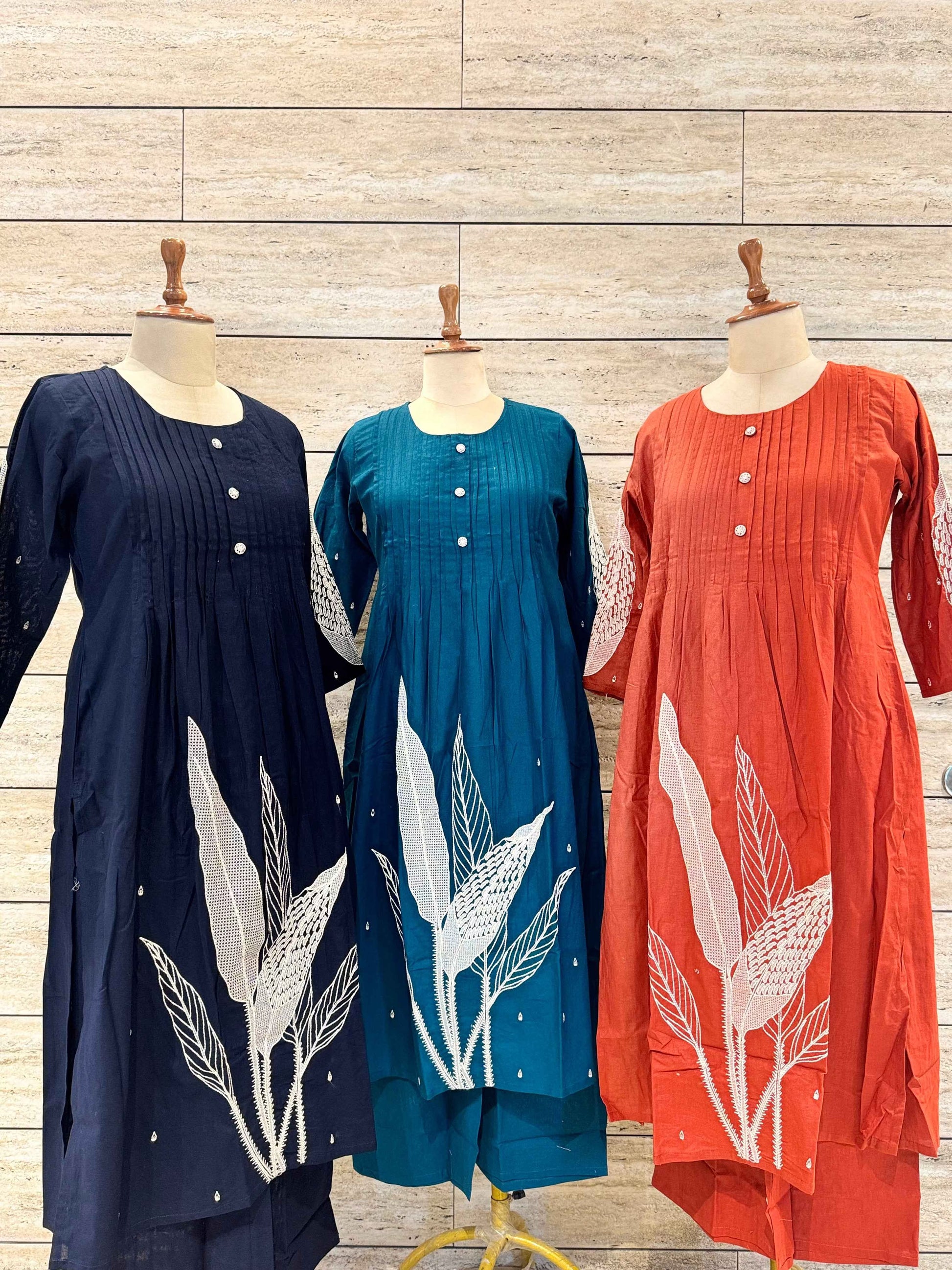 Cotton Flex Two Piece Pant Set With Embroidery