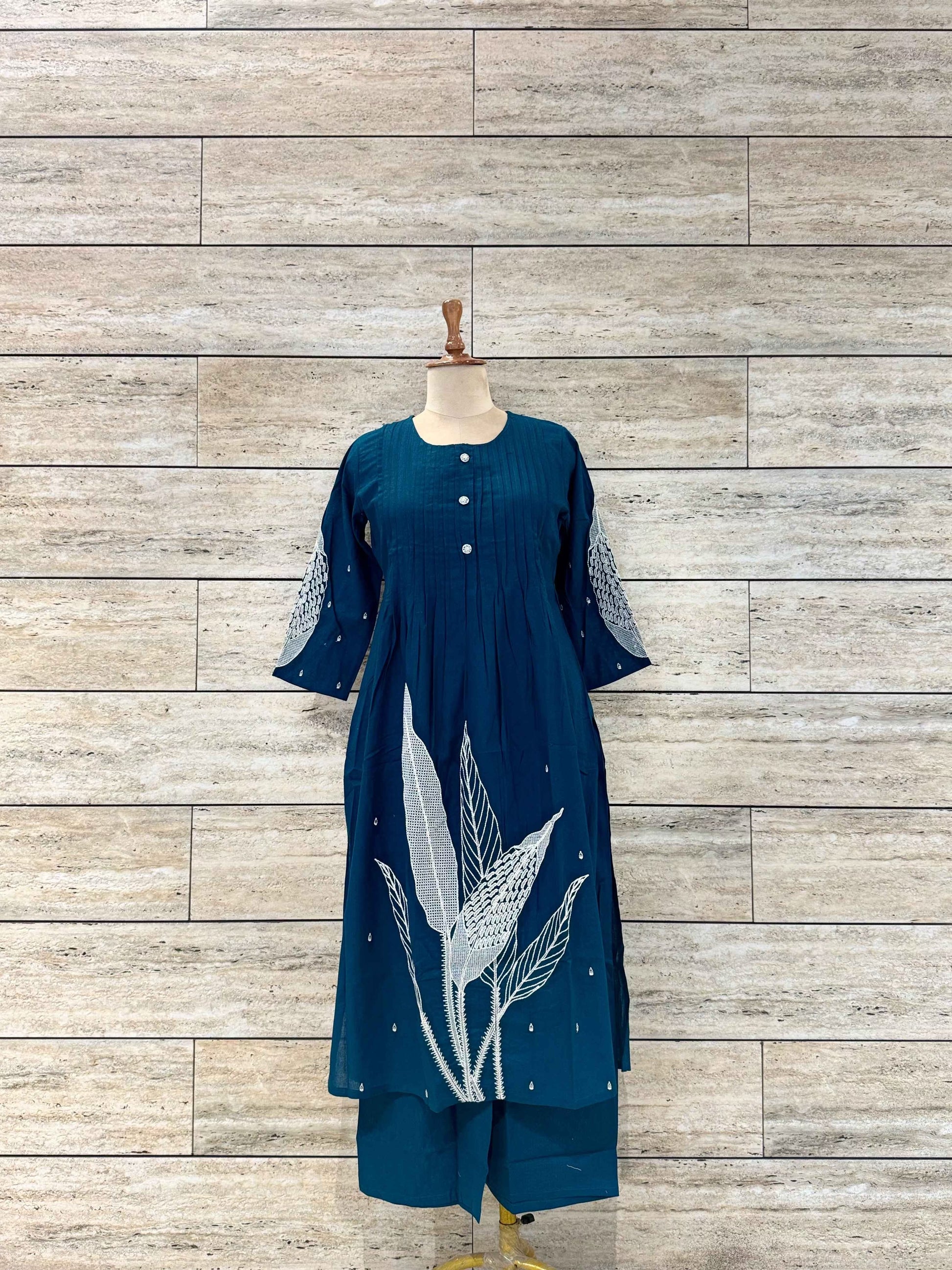 Cotton Flex Two Piece Pant Set With Embroidery