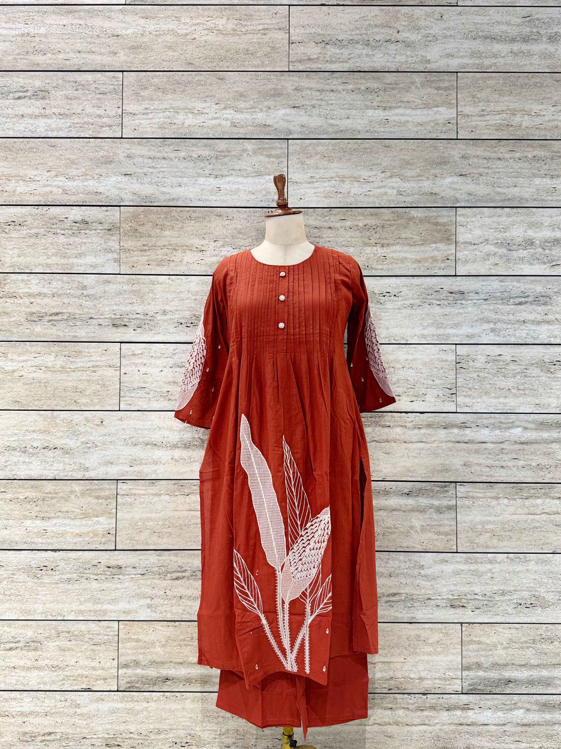 Cotton Flex Two Piece Pant Set With Embroidery