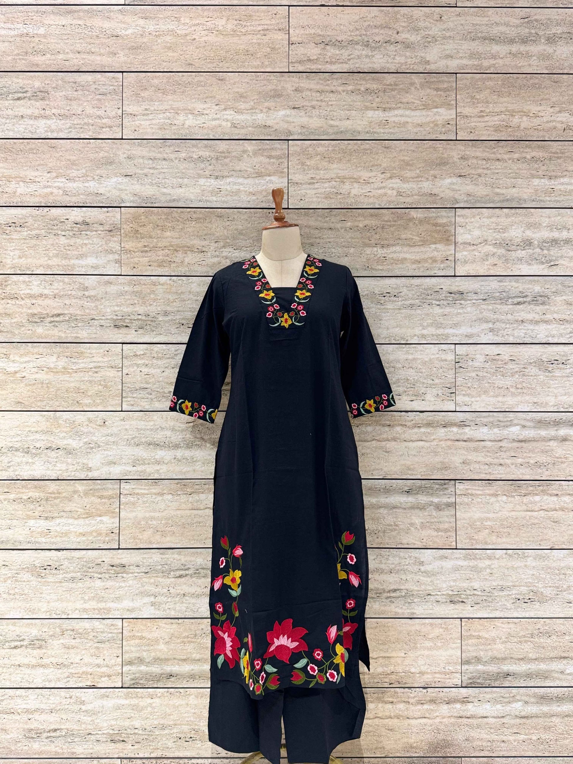 Pure Cotton Two Piece Pant Set With Embroidery