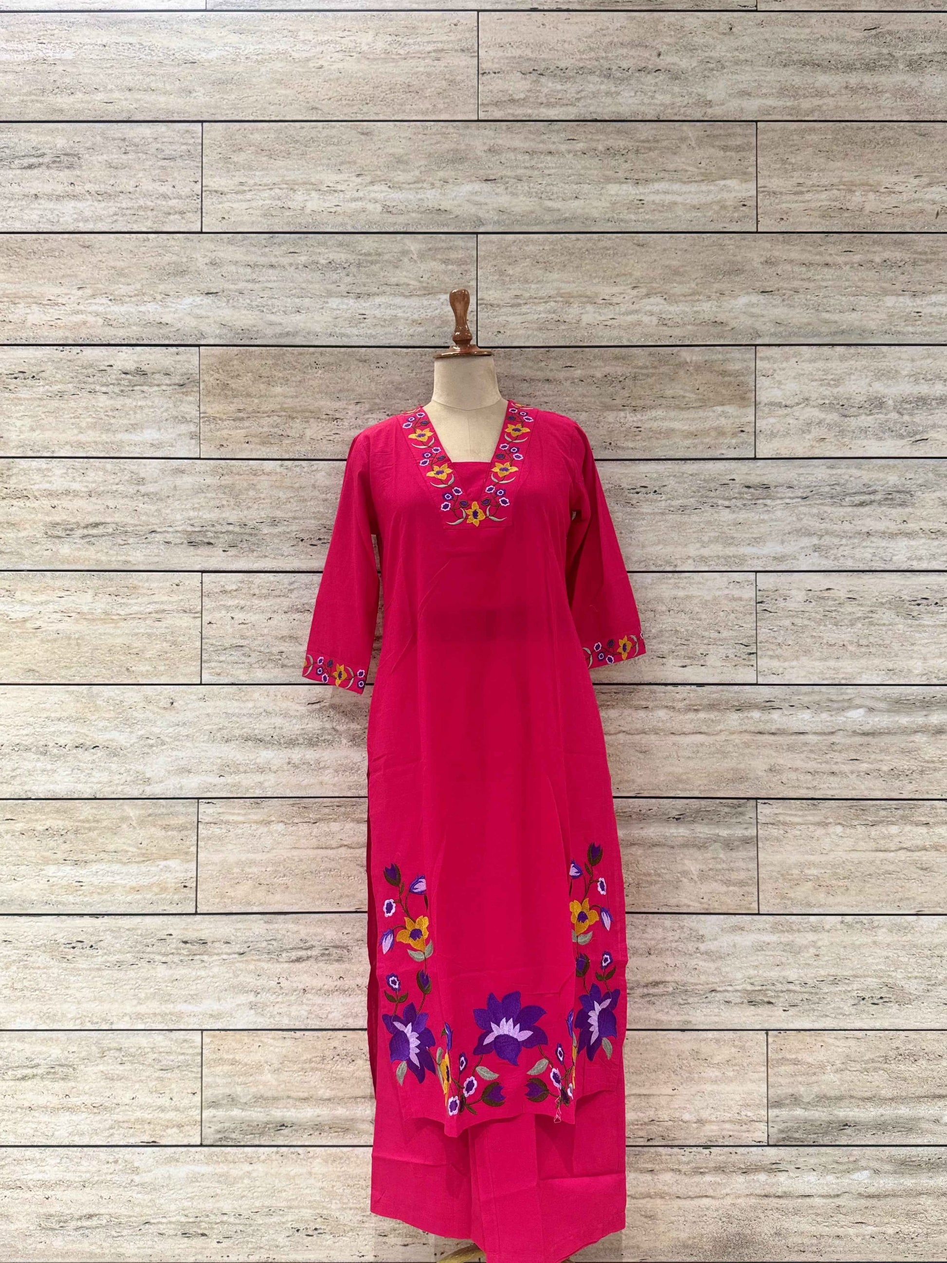 Pure Cotton Two Piece Pant Set With Embroidery