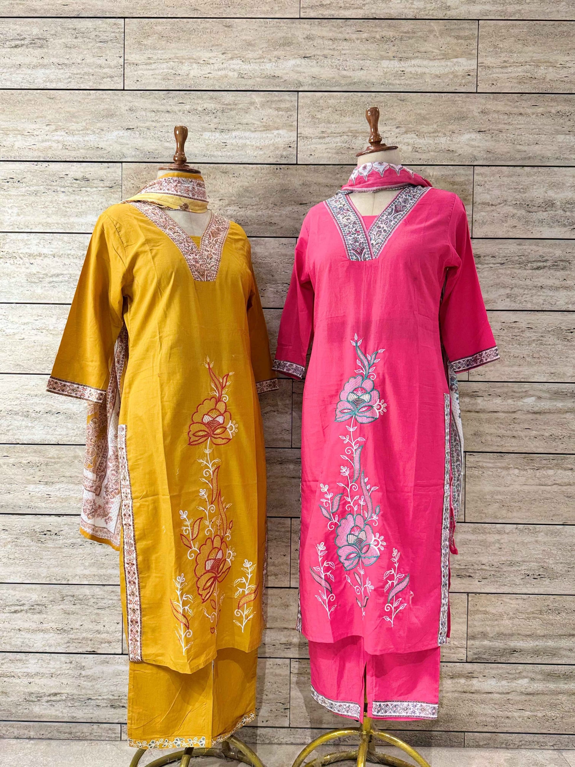 Solid Base Pure Cotton Embroidery Work Dupatta Set