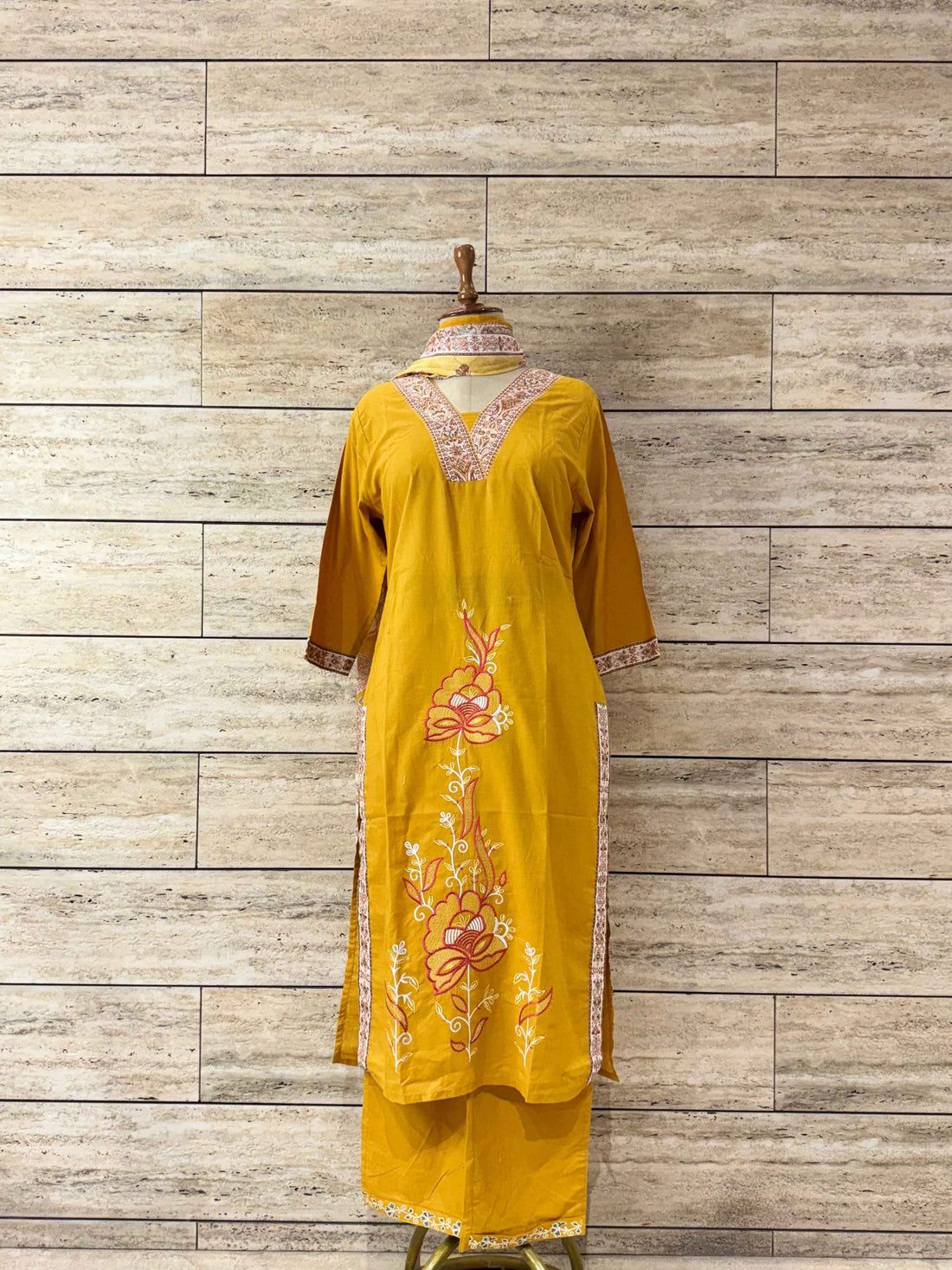 Solid Base Pure Cotton Embroidery Work Dupatta Set