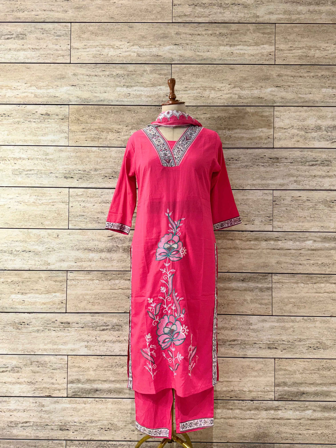 Solid Base Pure Cotton Embroidery Work Dupatta Set