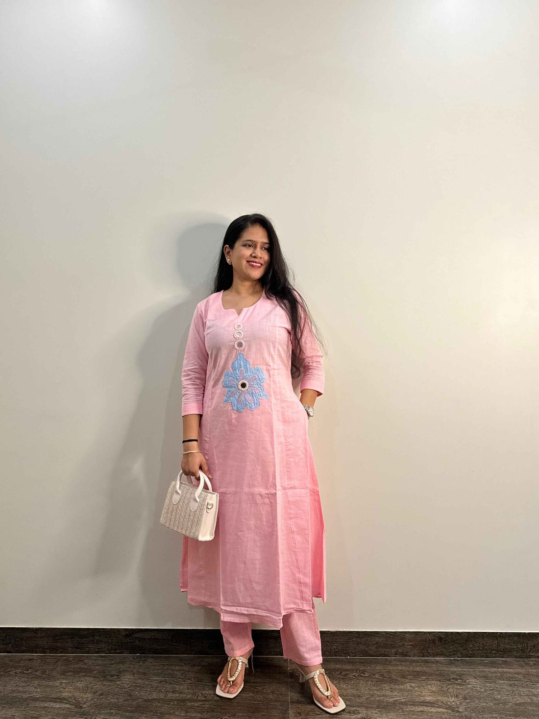 Slub Cotton With applique Work Pant Set