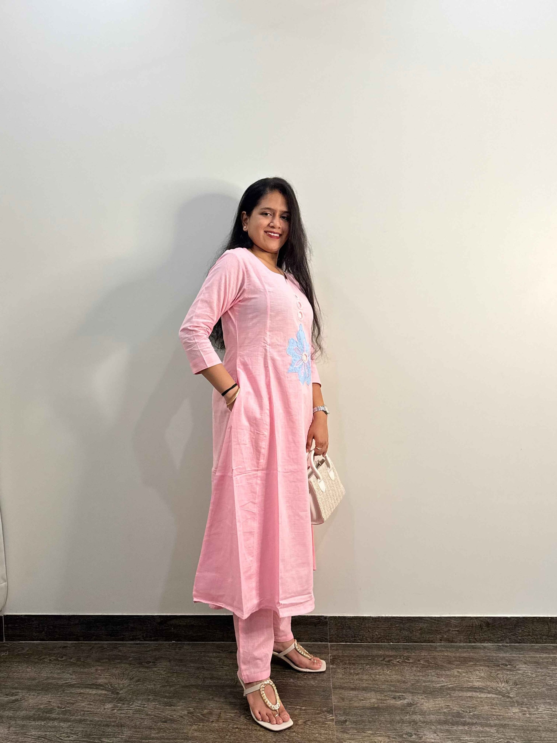 Slub Cotton With applique Work Pant Set