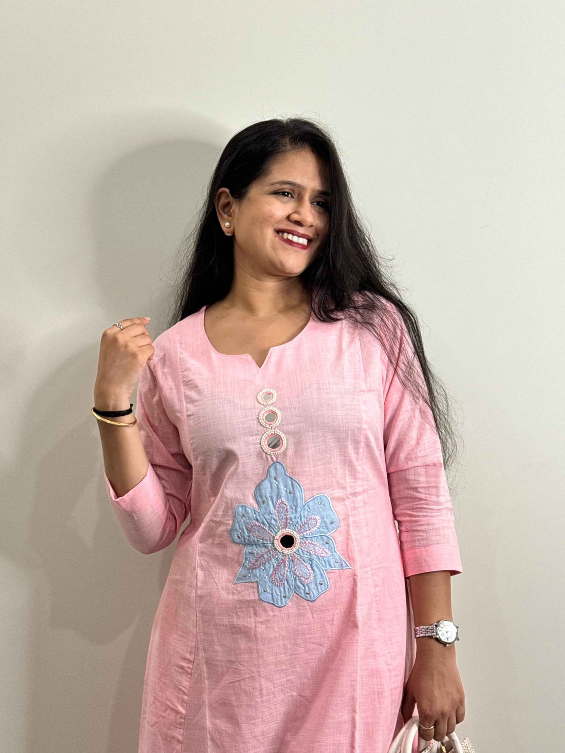 Slub Cotton With applique Work Pant Set