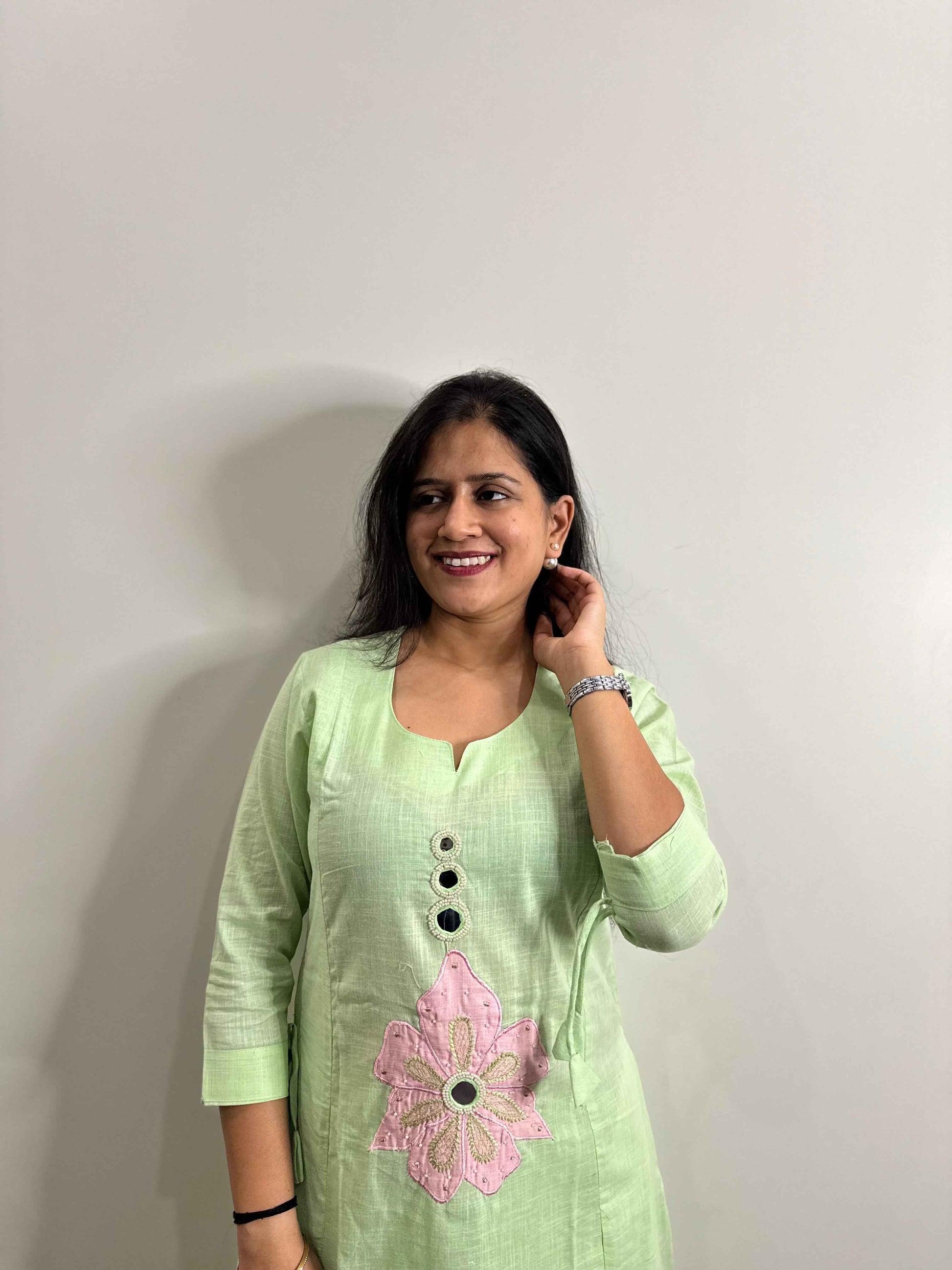 Slub Cotton With applique Work Pant Set