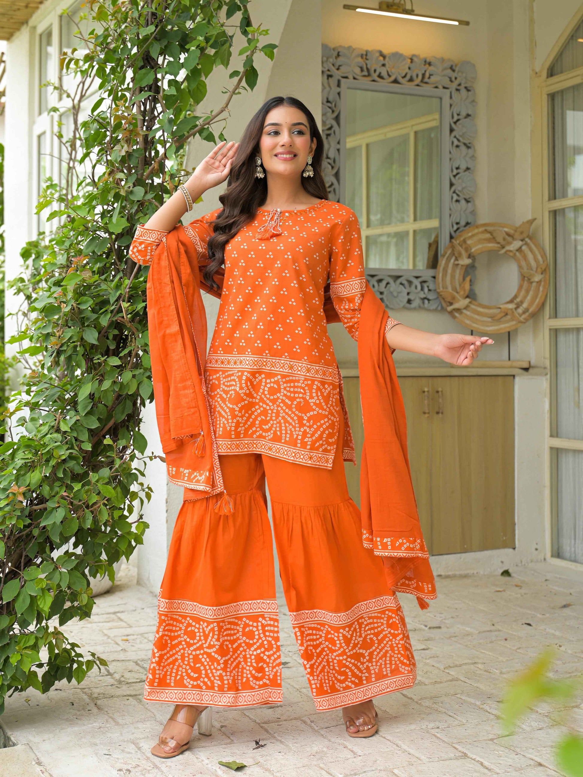 Pure Cotton Bandhez Print Sharara Set