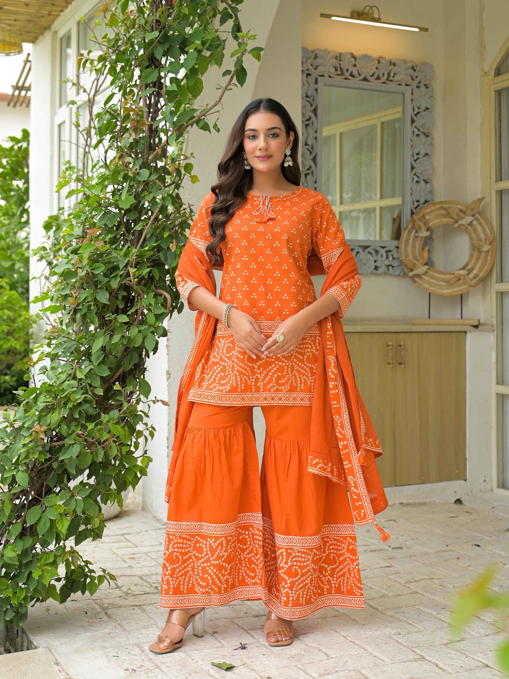 Pure Cotton Bandhez Print Sharara Set