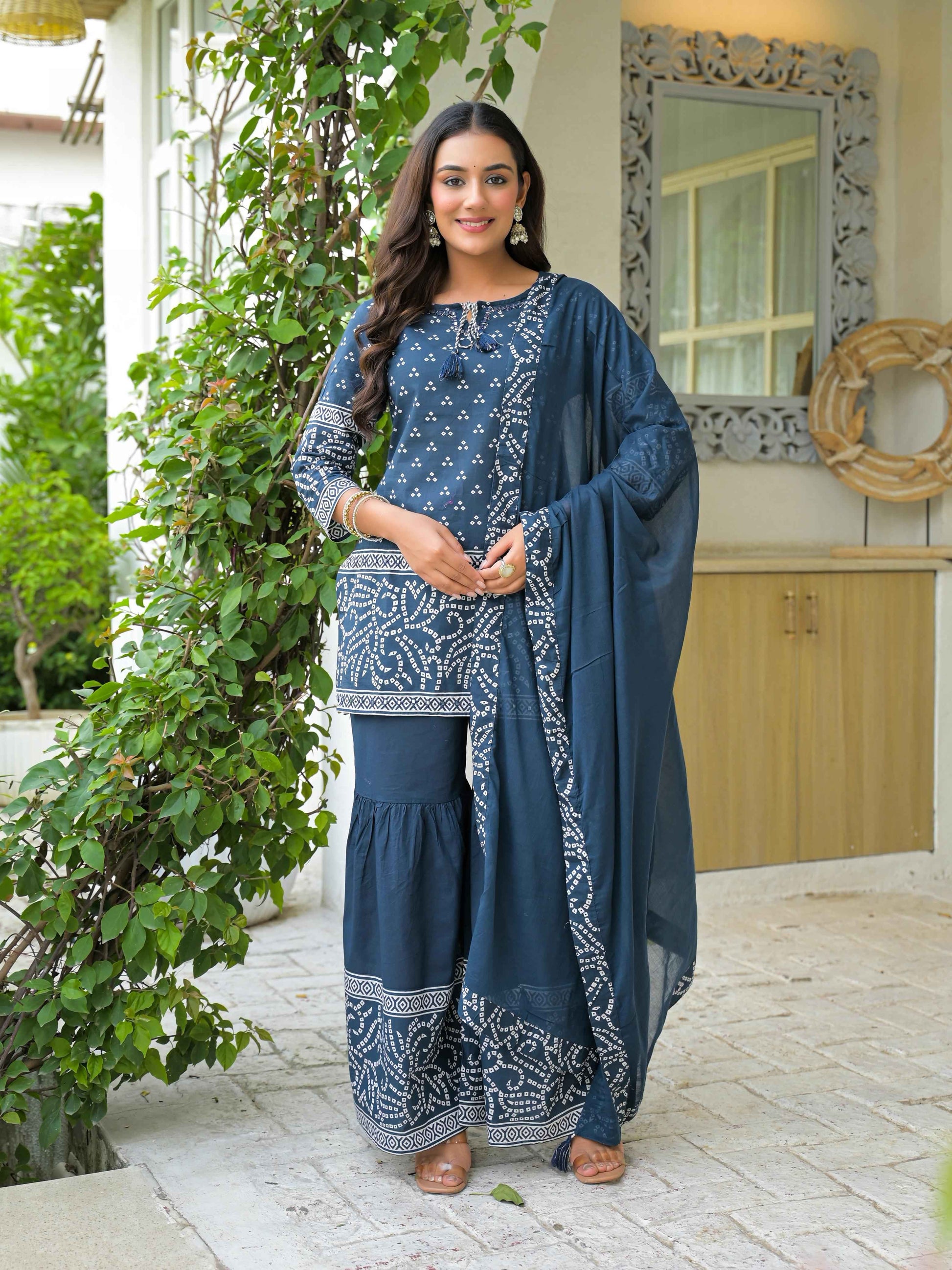 Pure Cotton Bandhez Print Sharara Set