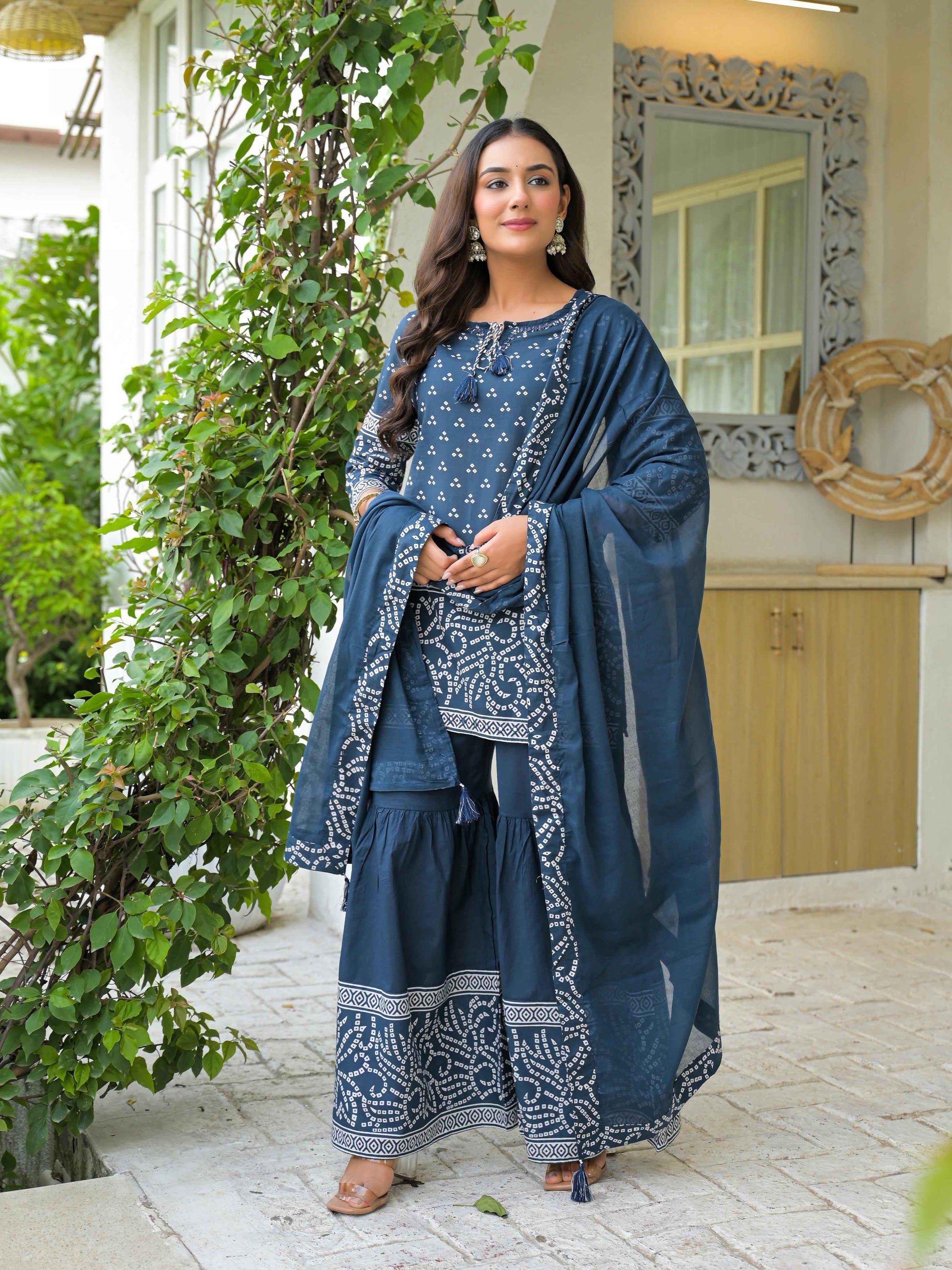 Pure Cotton Bandhez Print Sharara Set