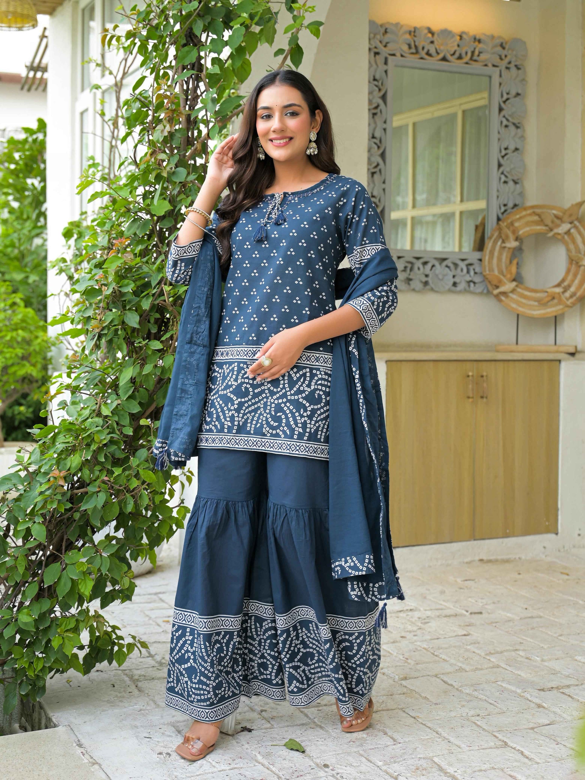 Pure Cotton Bandhez Print Sharara Set