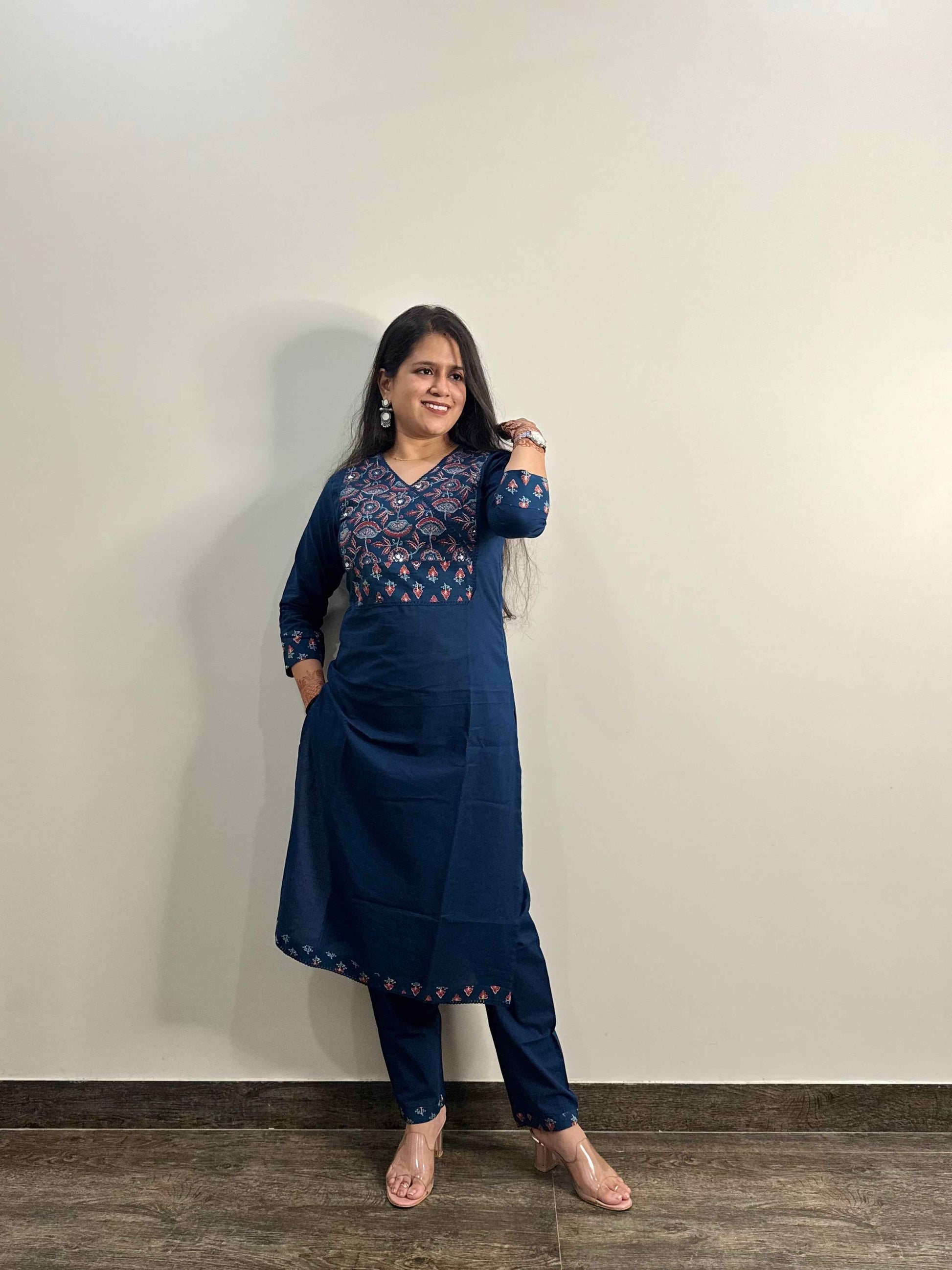 Pure Cotton V Neck Dupatta Set