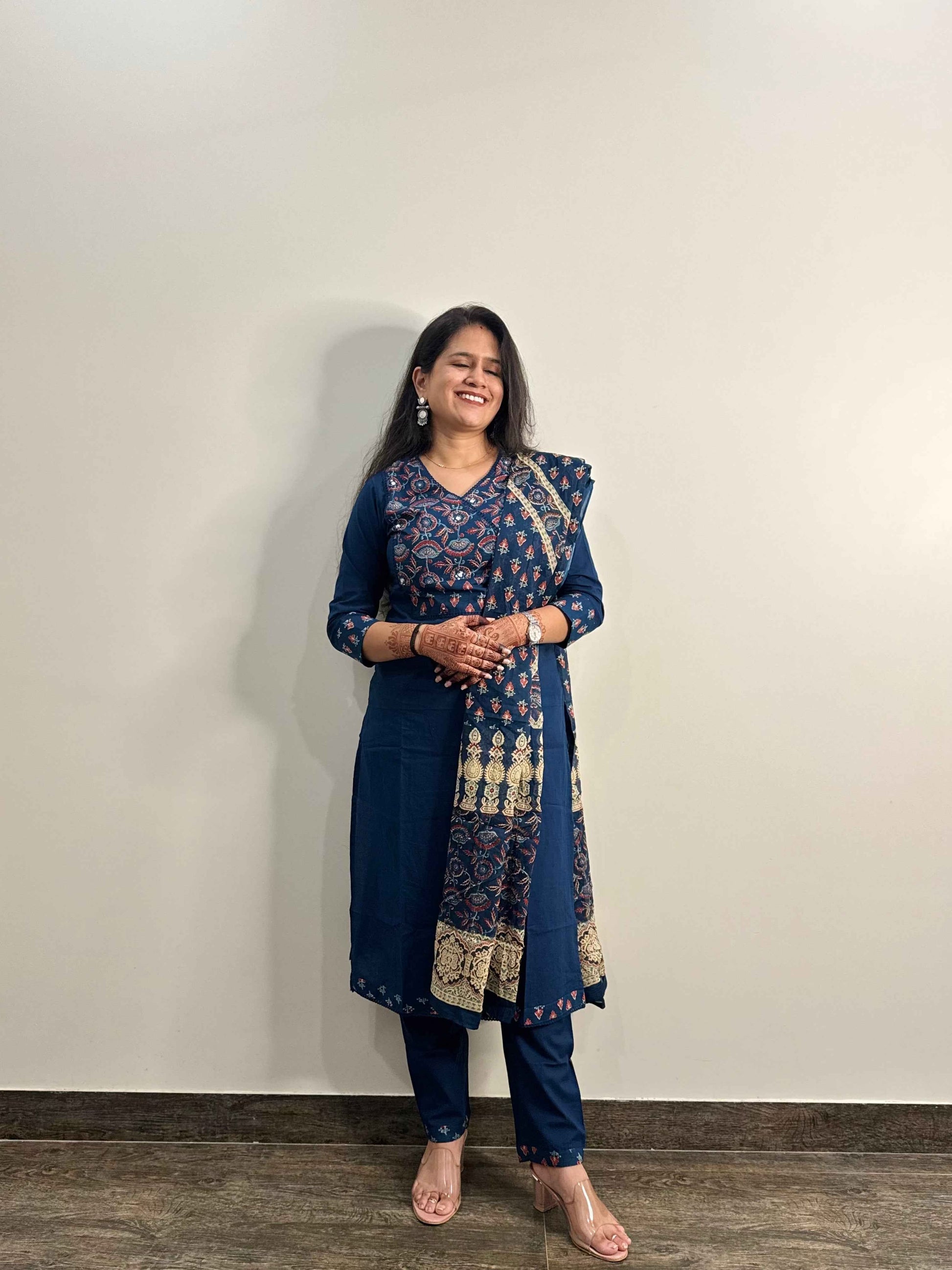 Pure Cotton V Neck Dupatta Set