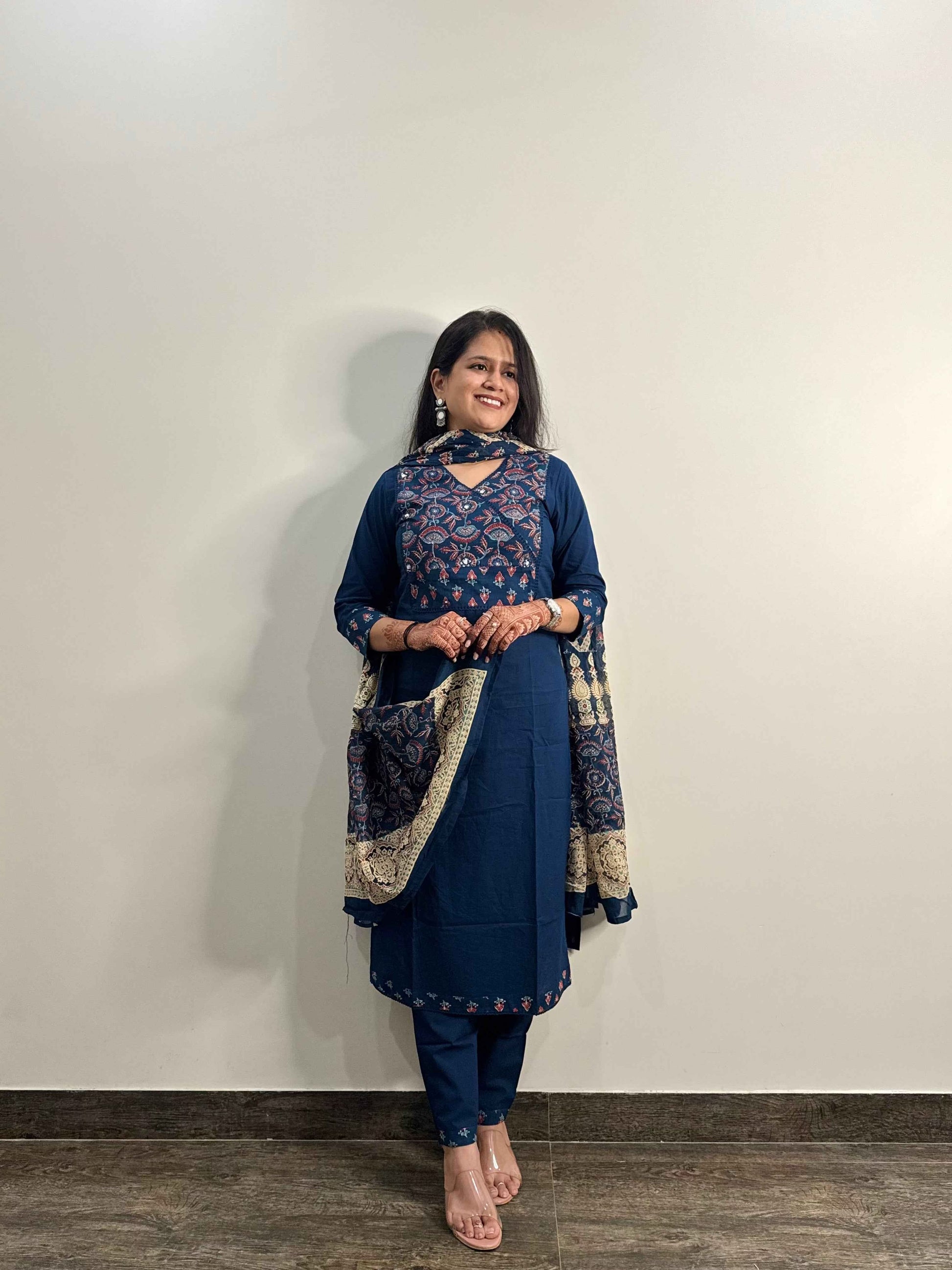Pure Cotton V Neck Dupatta Set