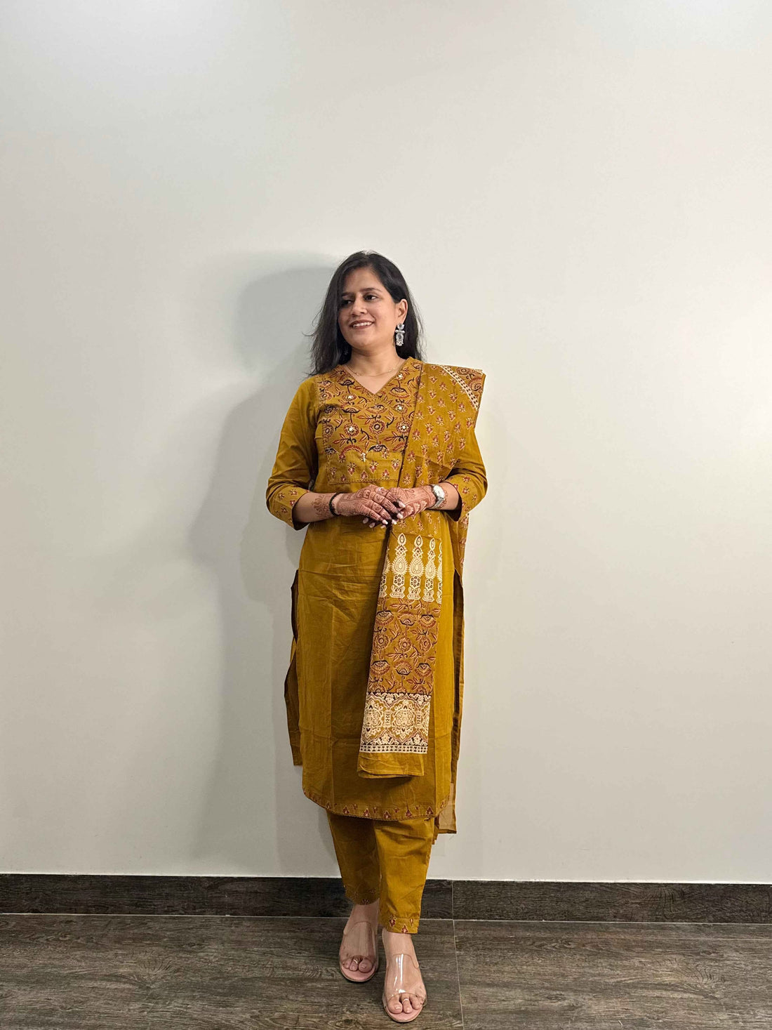 Pure Cotton V Neck Dupatta Set