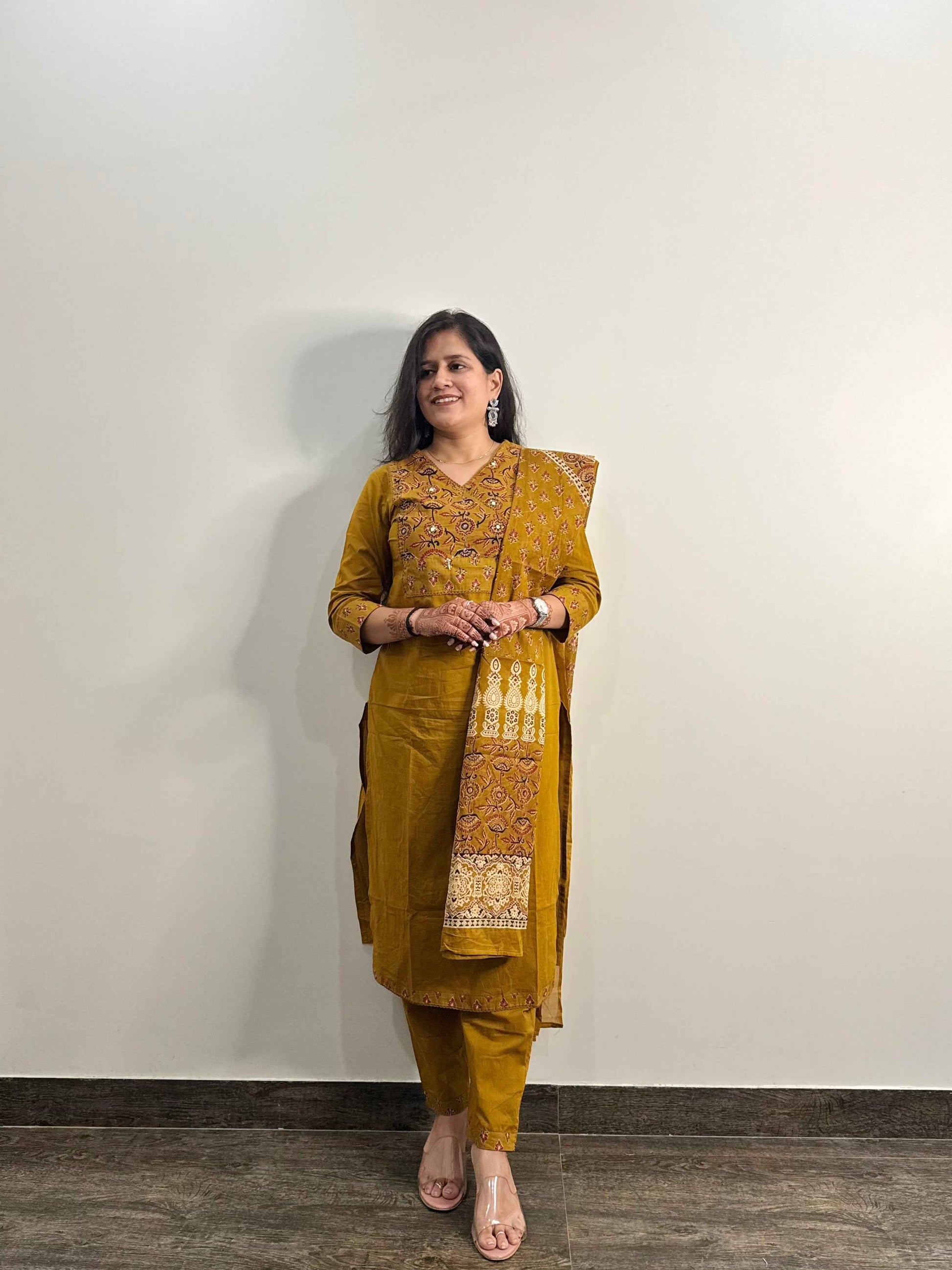 Pure Cotton V Neck Dupatta Set