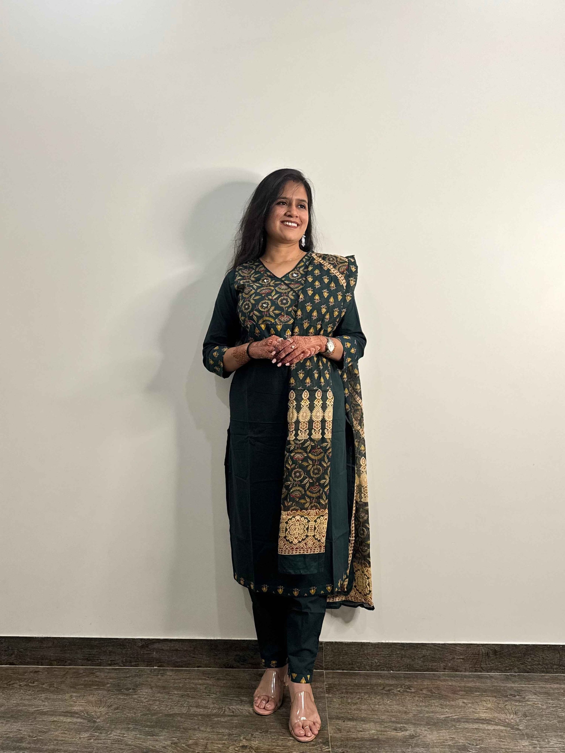 Pure Cotton V Neck Dupatta Set