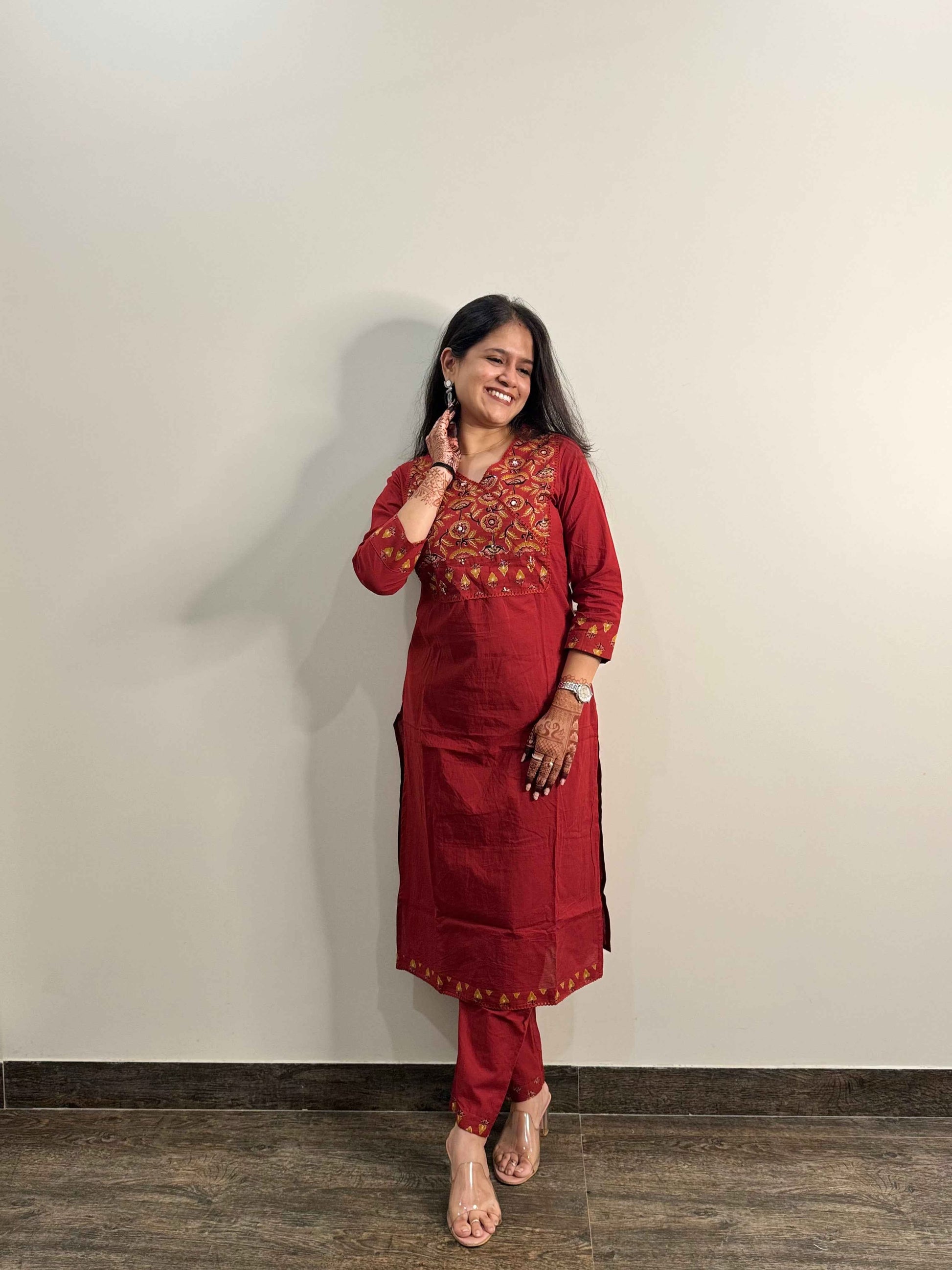 Pure Cotton V Neck Dupatta Set