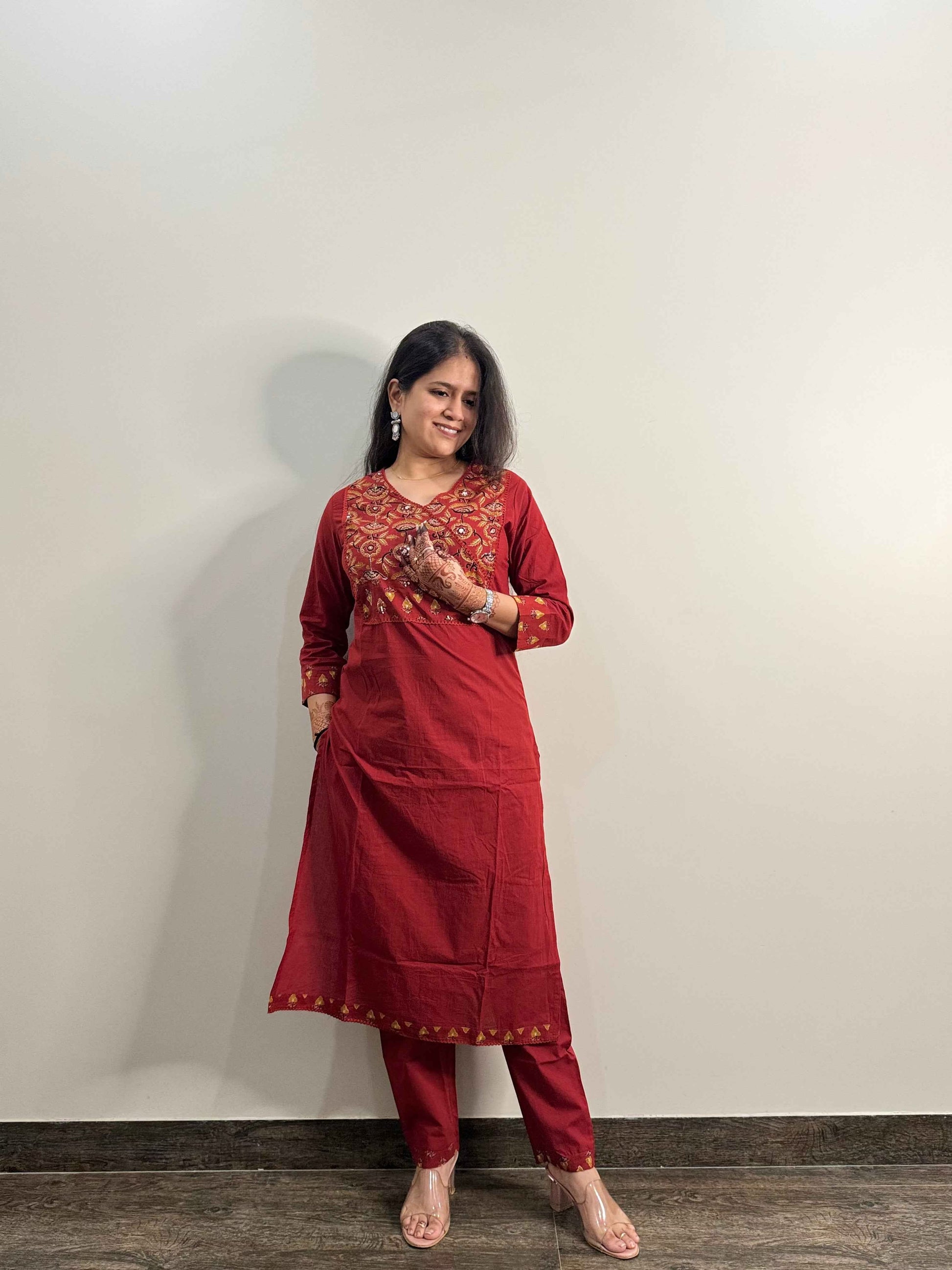 Pure Cotton V Neck Dupatta Set