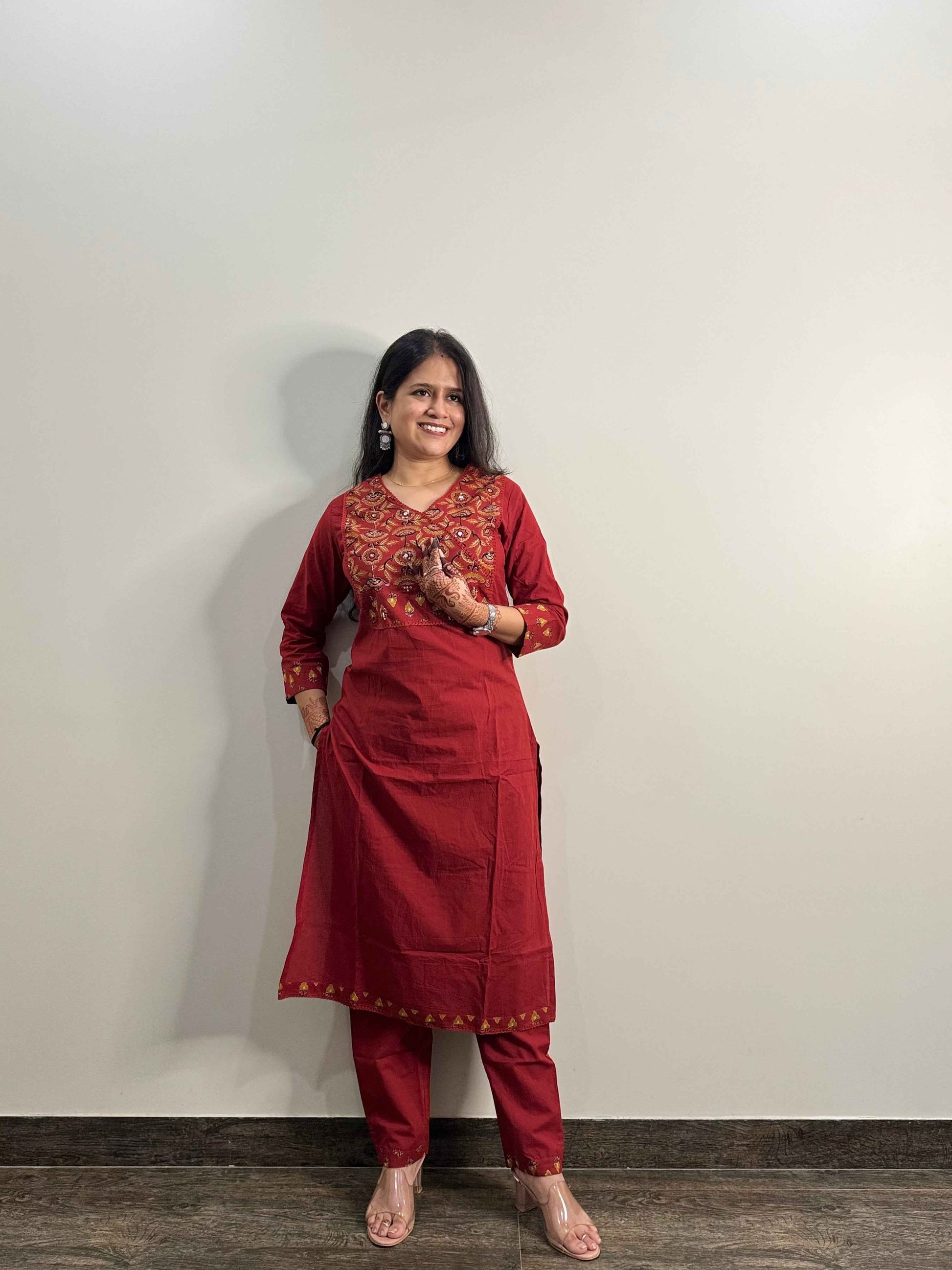 Pure Cotton V Neck Dupatta Set